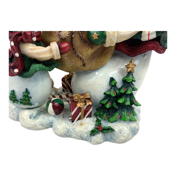 Home Interiors Snowmen w/ Santa Sack of Toys Votive Candle Holder 6.5” Tall - Picture 4 of 7